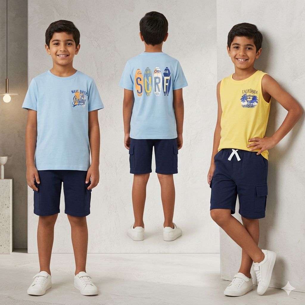 طقم 3 قطع تيشرت و كات و شورت