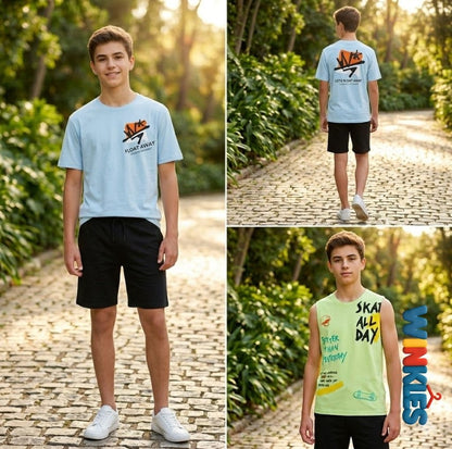 طقم ٣ قطع تيشرت و كات و شورت