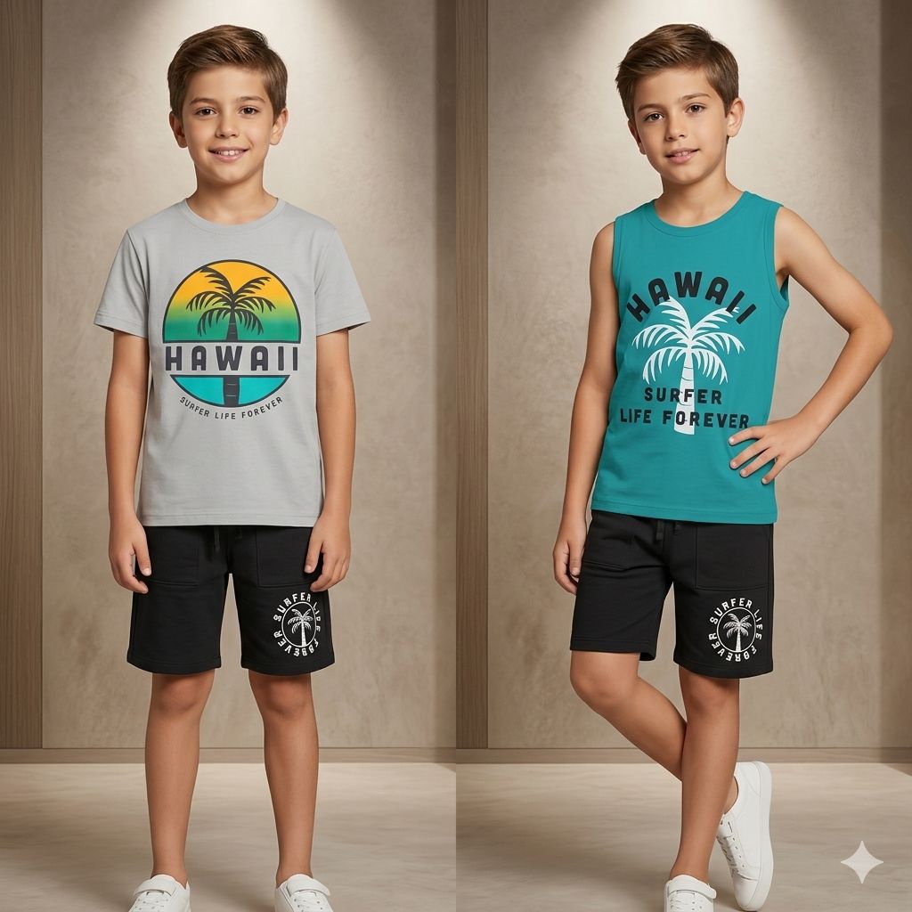 طقم 3 قطع تيشرت و كات و شورت